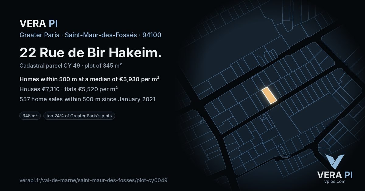 22 Rue de Bir Hakeim, Saint-Maur-des-Fossés at night – the plot lit, the parcels around coloured by the prices near them
