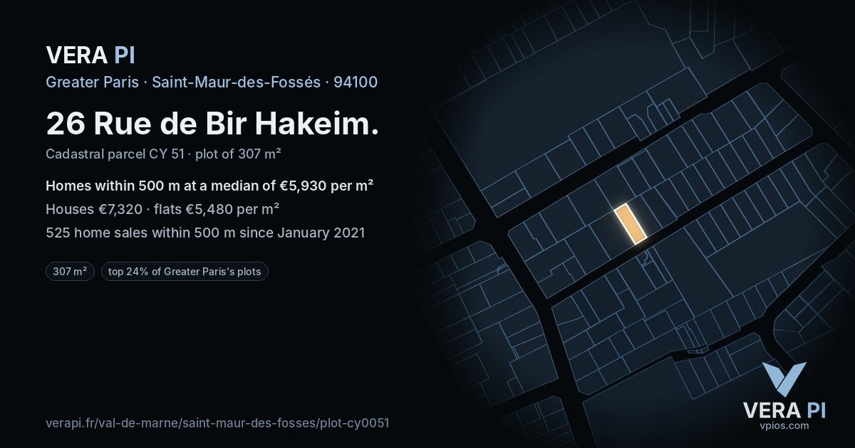 26 Rue de Bir Hakeim, Saint-Maur-des-Fossés at night – the plot lit, the parcels around coloured by the prices near them