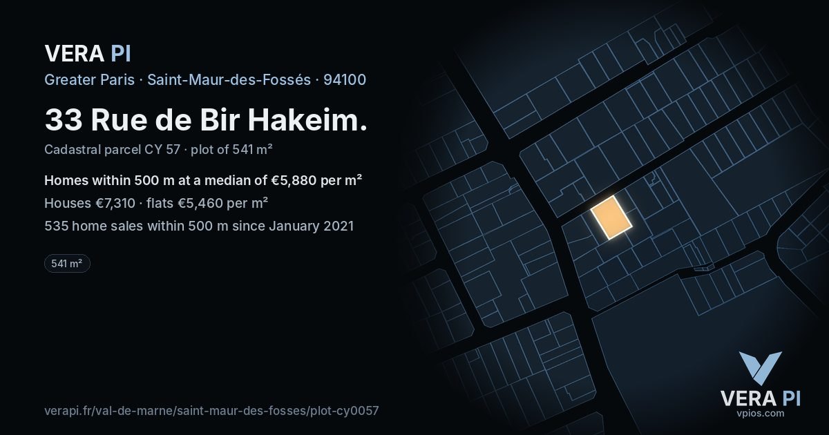 33 Rue de Bir Hakeim, Saint-Maur-des-Fossés at night – the plot lit, the parcels around coloured by the prices near them