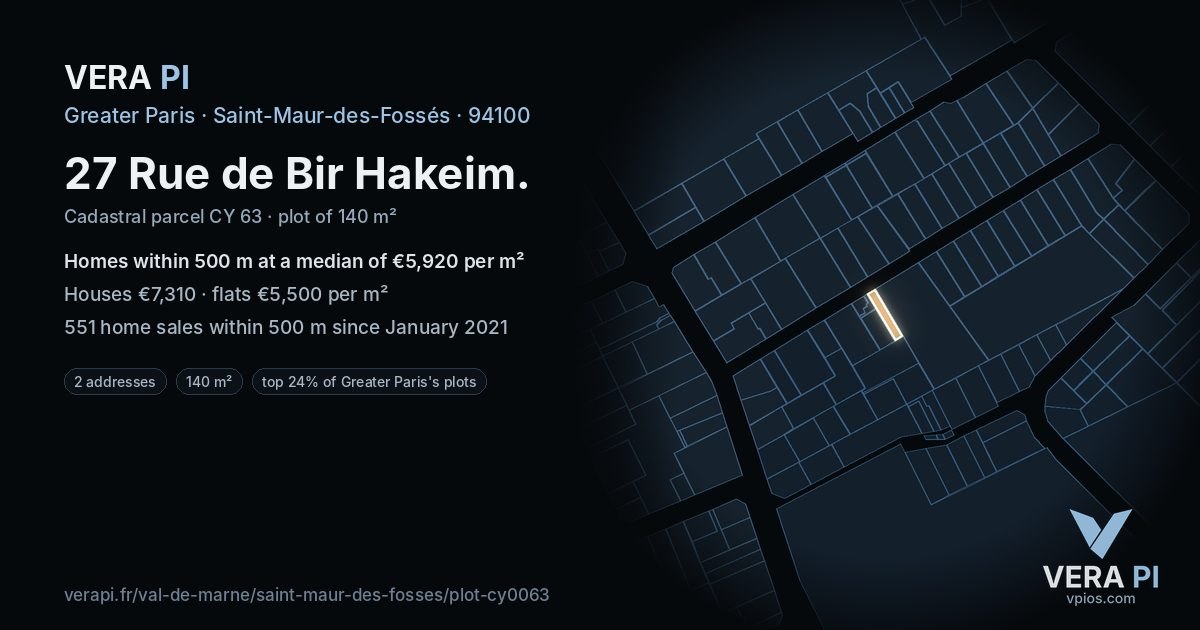 27 Rue de Bir Hakeim, Saint-Maur-des-Fossés at night – the plot lit, the parcels around coloured by the prices near them