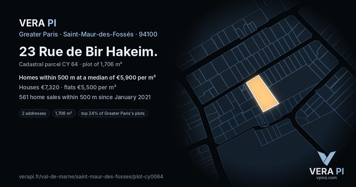 23 Rue de Bir Hakeim, Saint-Maur-des-Fossés at night – the plot lit, the parcels around coloured by the prices near them