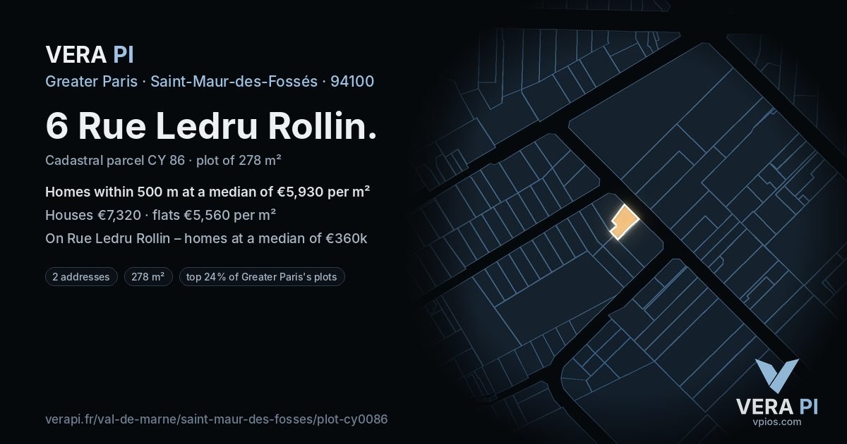 6 Rue Ledru Rollin, Saint-Maur-des-Fossés at night – the plot lit, the parcels around coloured by the prices near them