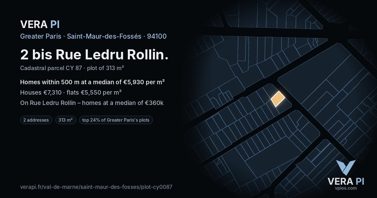 2 bis Rue Ledru Rollin, Saint-Maur-des-Fossés at night – the plot lit, the parcels around coloured by the prices near them