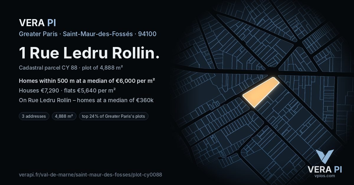 1 Rue Ledru Rollin, Saint-Maur-des-Fossés at night – the plot lit, the parcels around coloured by the prices near them