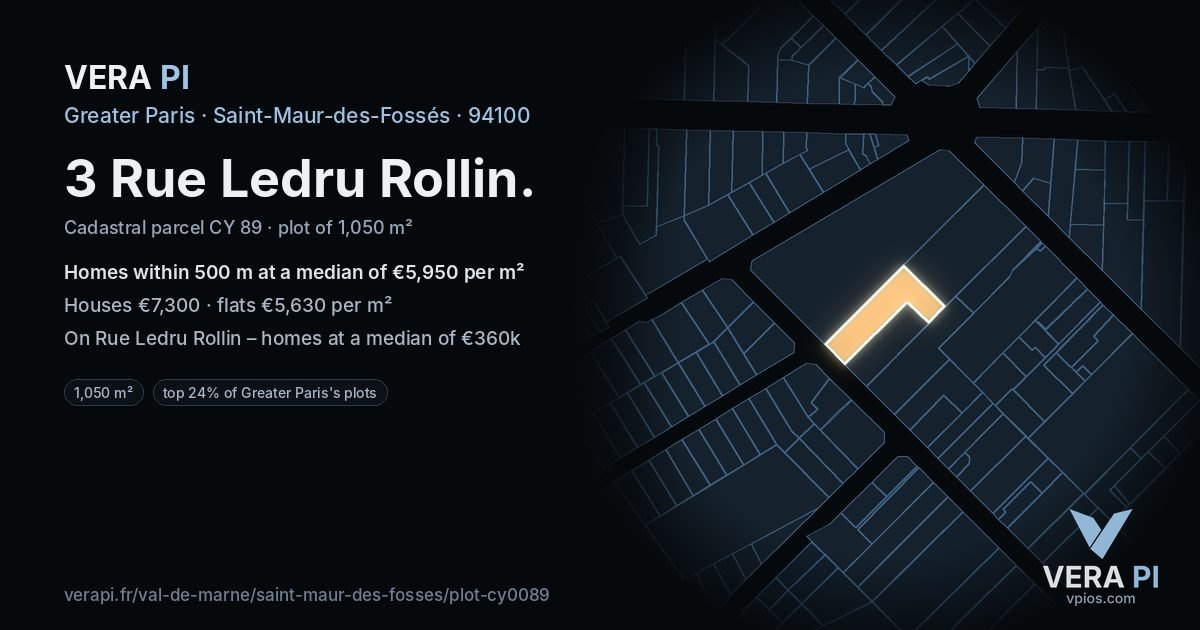 3 Rue Ledru Rollin, Saint-Maur-des-Fossés at night – the plot lit, the parcels around coloured by the prices near them