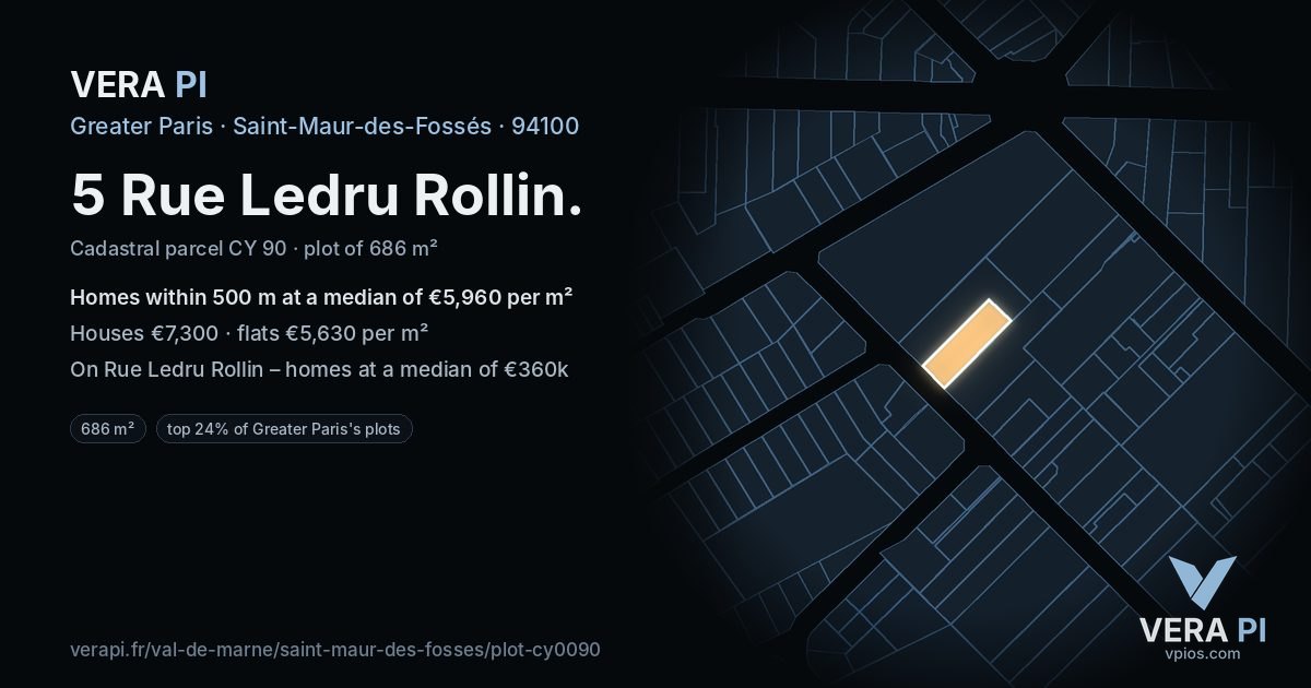 5 Rue Ledru Rollin, Saint-Maur-des-Fossés at night – the plot lit, the parcels around coloured by the prices near them