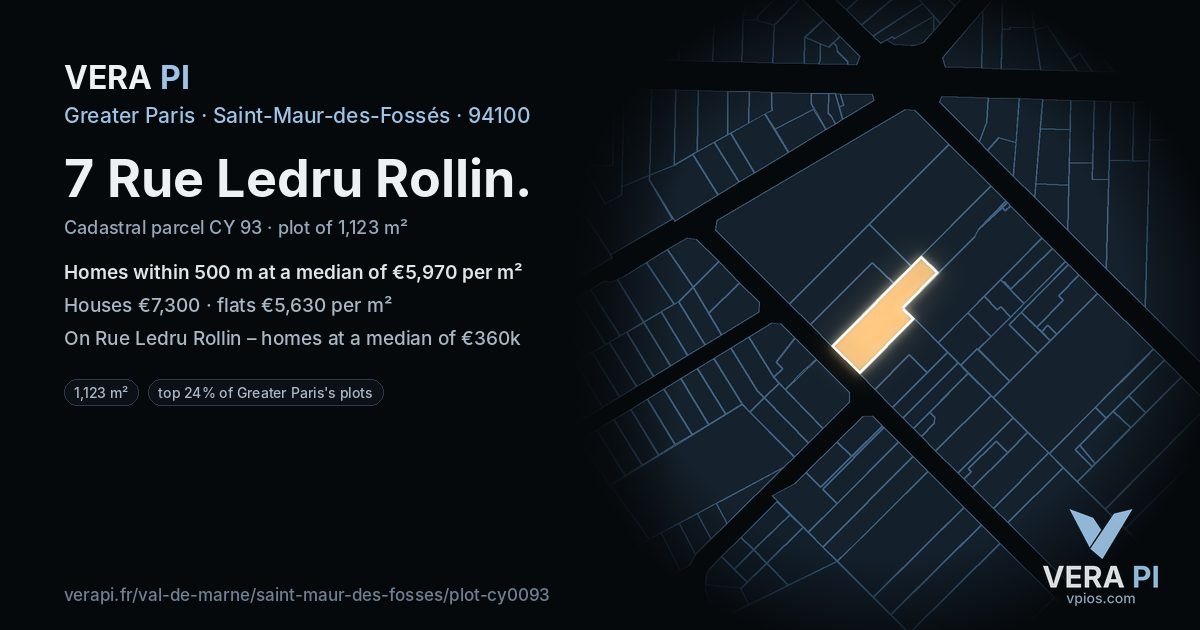 7 Rue Ledru Rollin, Saint-Maur-des-Fossés at night – the plot lit, the parcels around coloured by the prices near them