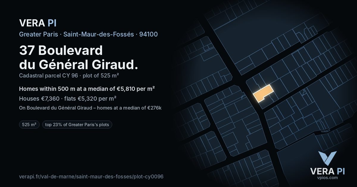 37 Boulevard du Général Giraud, Saint-Maur-des-Fossés at night – the plot lit, the parcels around coloured by the prices near them