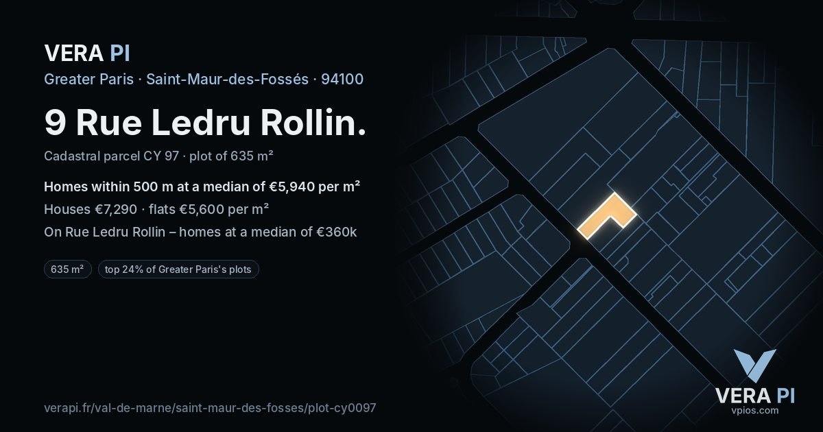 9 Rue Ledru Rollin, Saint-Maur-des-Fossés at night – the plot lit, the parcels around coloured by the prices near them