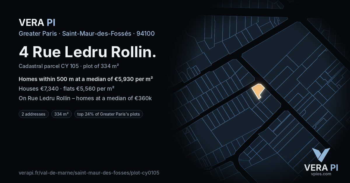 4 Rue Ledru Rollin, Saint-Maur-des-Fossés at night – the plot lit, the parcels around coloured by the prices near them