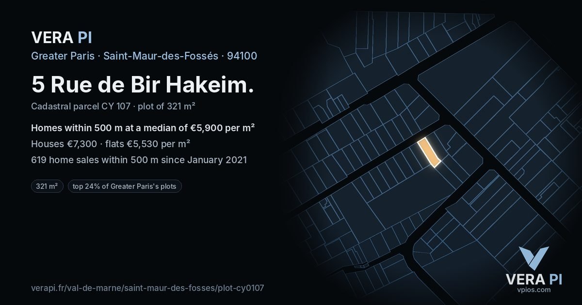 5 Rue de Bir Hakeim, Saint-Maur-des-Fossés at night – the plot lit, the parcels around coloured by the prices near them