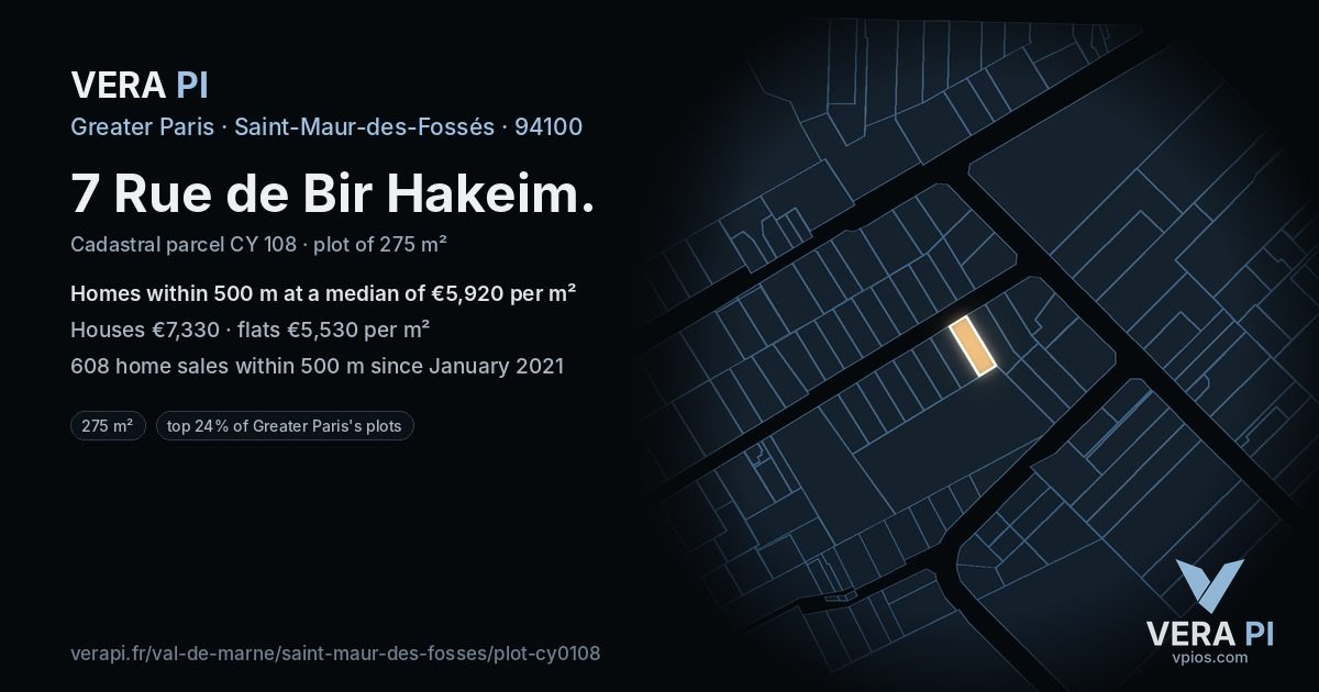 7 Rue de Bir Hakeim, Saint-Maur-des-Fossés at night – the plot lit, the parcels around coloured by the prices near them