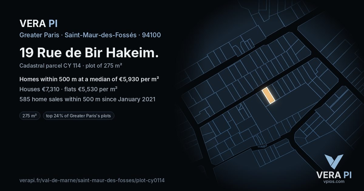 19 Rue de Bir Hakeim, Saint-Maur-des-Fossés at night – the plot lit, the parcels around coloured by the prices near them