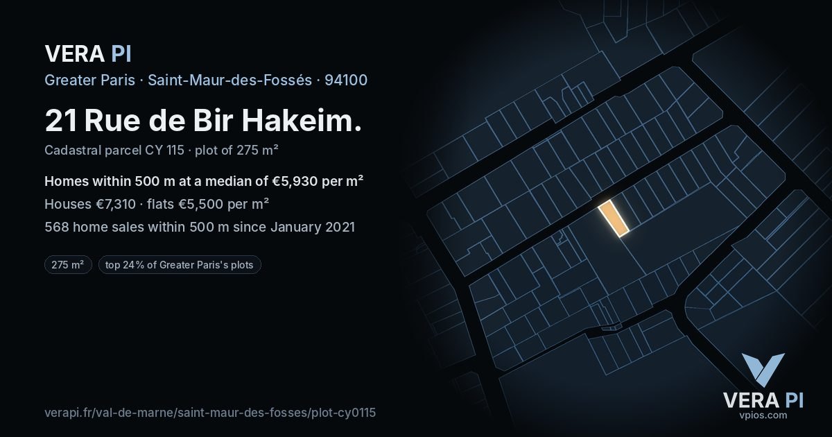 21 Rue de Bir Hakeim, Saint-Maur-des-Fossés at night – the plot lit, the parcels around coloured by the prices near them