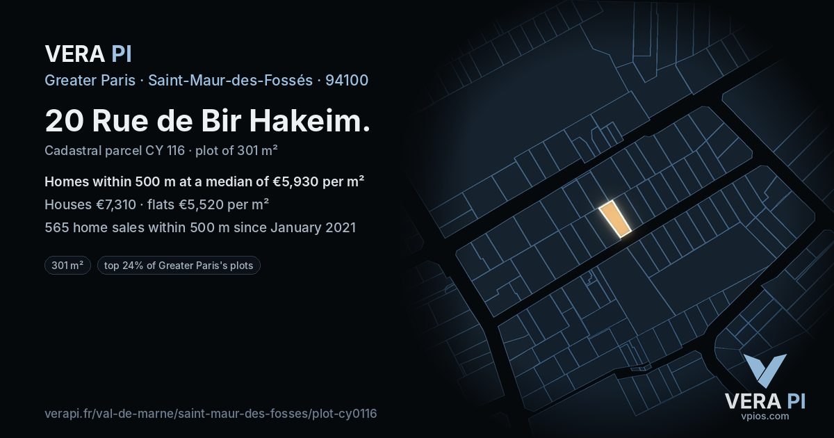20 Rue de Bir Hakeim, Saint-Maur-des-Fossés at night – the plot lit, the parcels around coloured by the prices near them