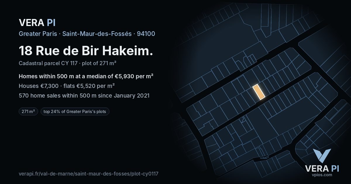 18 Rue de Bir Hakeim, Saint-Maur-des-Fossés at night – the plot lit, the parcels around coloured by the prices near them