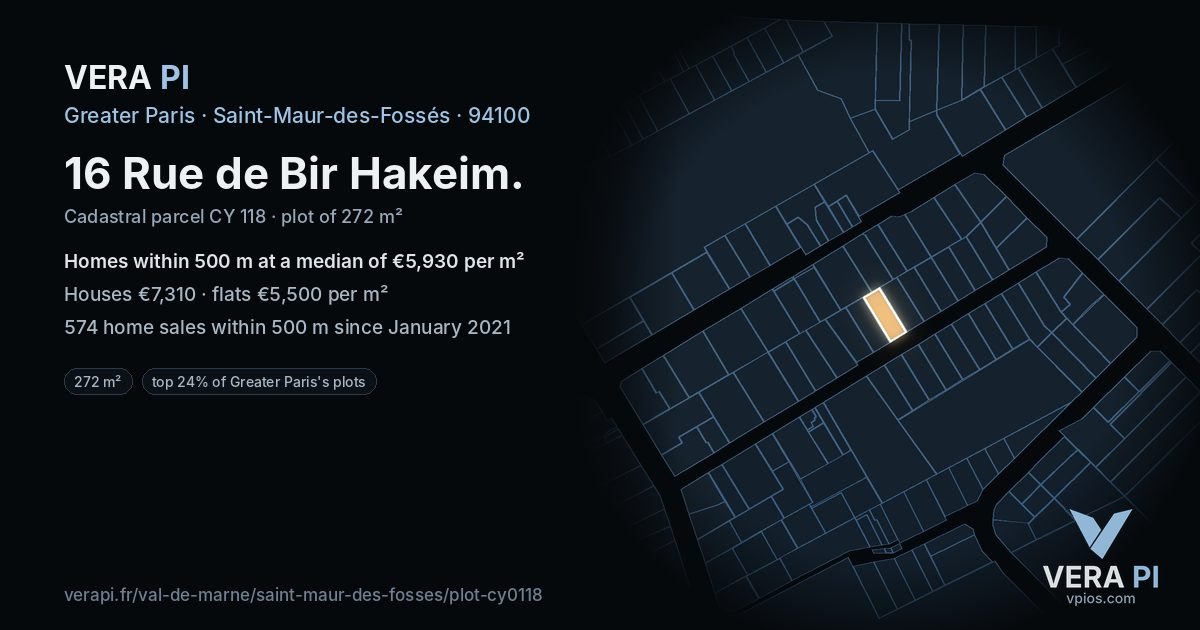 16 Rue de Bir Hakeim, Saint-Maur-des-Fossés at night – the plot lit, the parcels around coloured by the prices near them