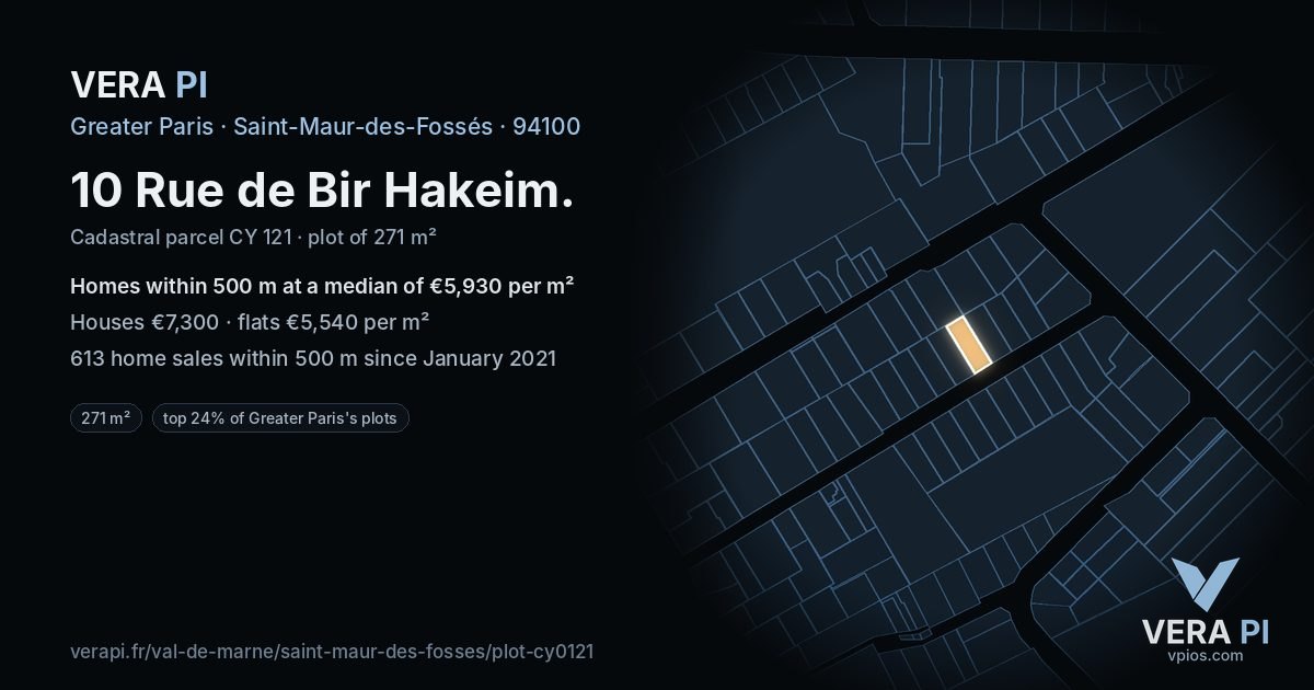 10 Rue de Bir Hakeim, Saint-Maur-des-Fossés at night – the plot lit, the parcels around coloured by the prices near them