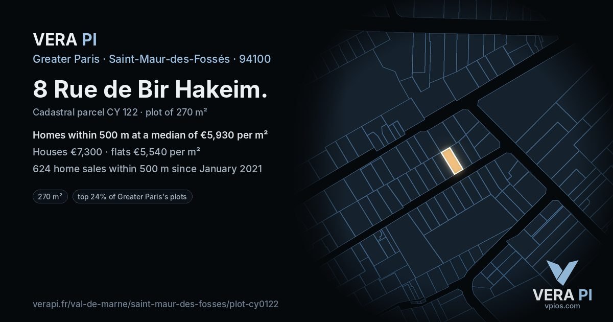 8 Rue de Bir Hakeim, Saint-Maur-des-Fossés at night – the plot lit, the parcels around coloured by the prices near them