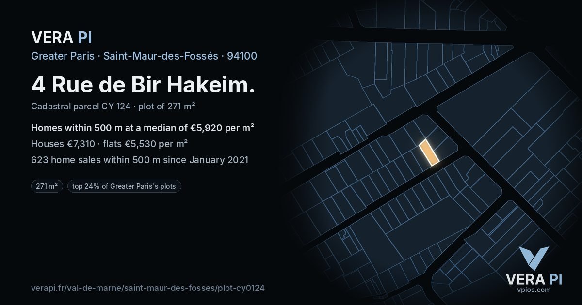 4 Rue de Bir Hakeim, Saint-Maur-des-Fossés at night – the plot lit, the parcels around coloured by the prices near them