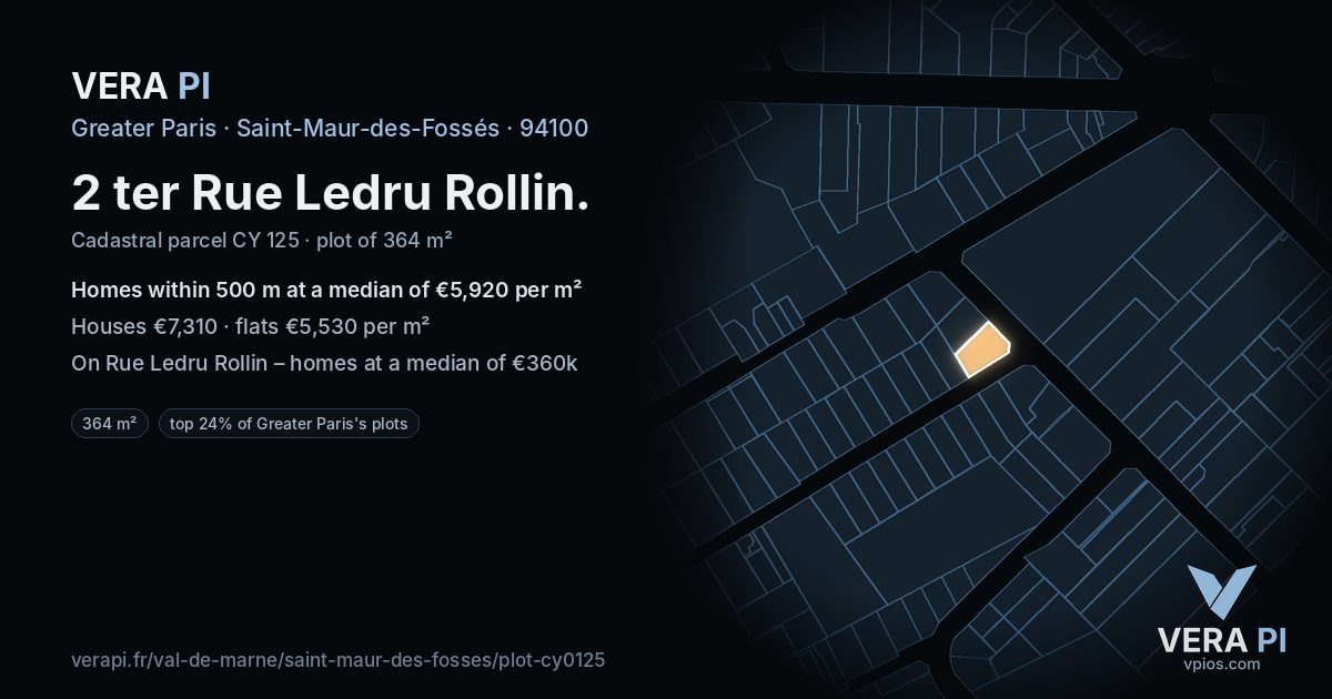 2 ter Rue Ledru Rollin, Saint-Maur-des-Fossés at night – the plot lit, the parcels around coloured by the prices near them