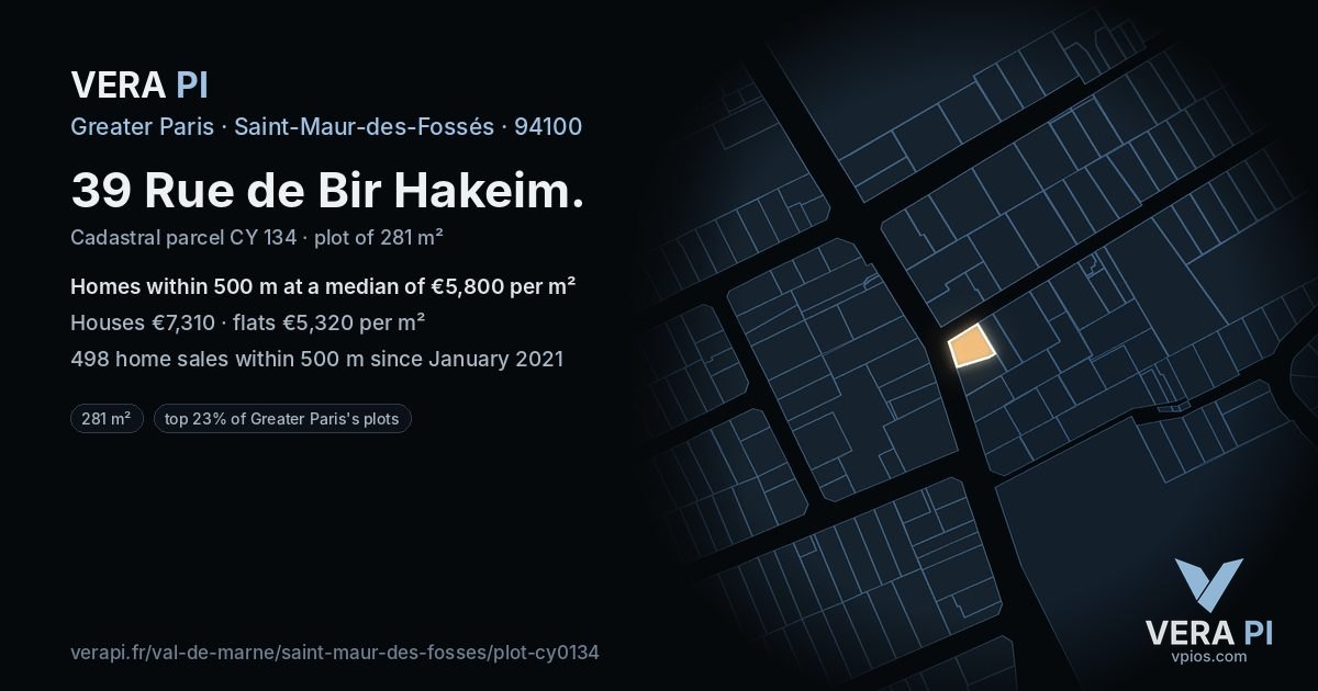 39 Rue de Bir Hakeim, Saint-Maur-des-Fossés at night – the plot lit, the parcels around coloured by the prices near them