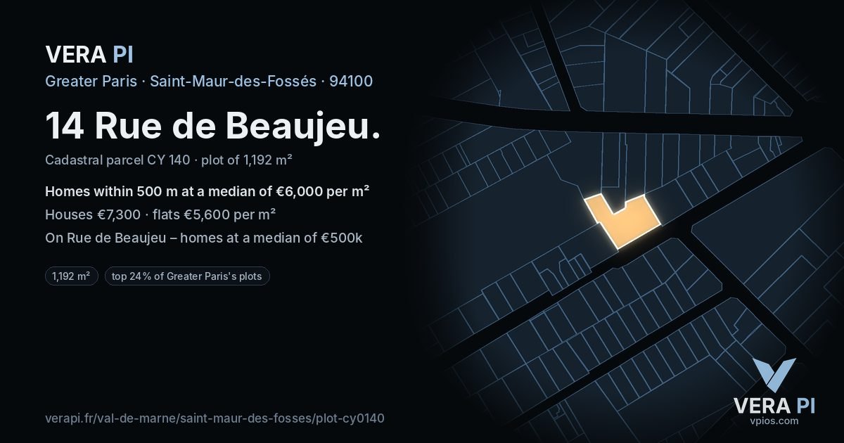 14 Rue de Beaujeu, Saint-Maur-des-Fossés at night – the plot lit, the parcels around coloured by the prices near them