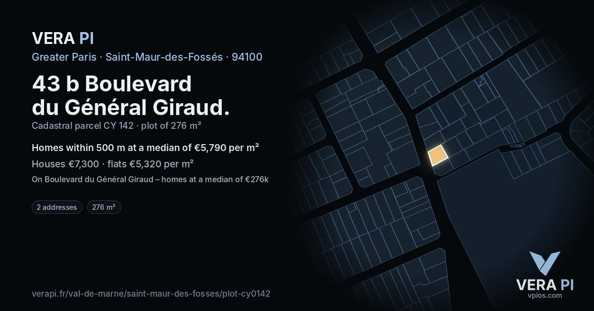 43 b Boulevard du Général Giraud, Saint-Maur-des-Fossés at night – the plot lit, the parcels around coloured by the prices near them