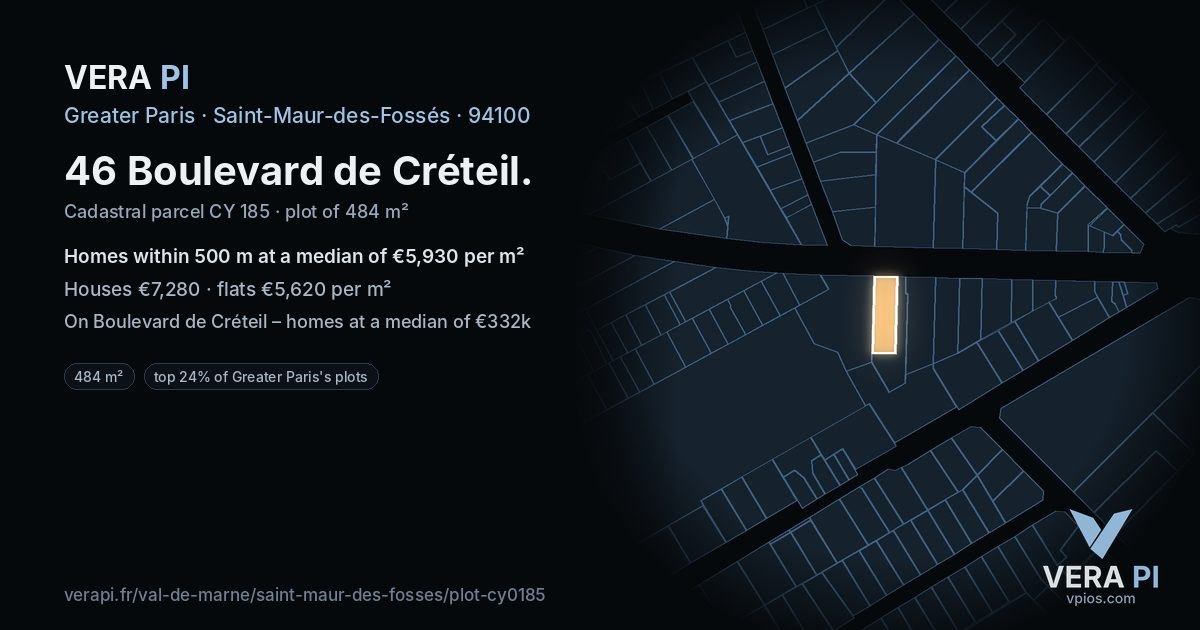 46 Boulevard de Créteil, Saint-Maur-des-Fossés at night – the plot lit, the parcels around coloured by the prices near them