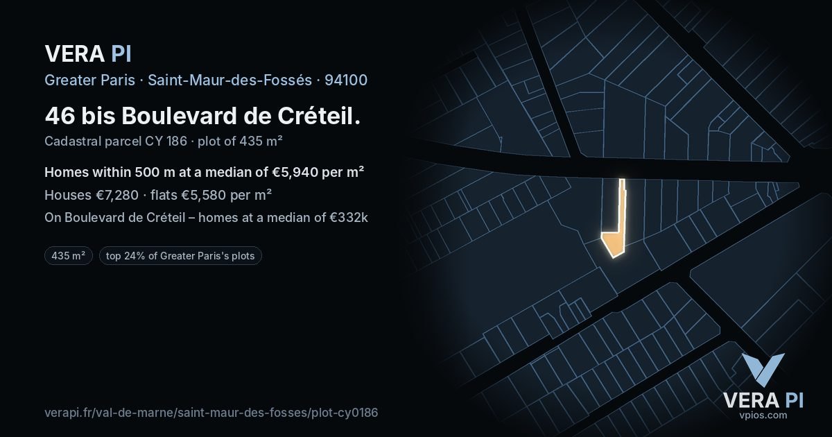 46 bis Boulevard de Créteil, Saint-Maur-des-Fossés at night – the plot lit, the parcels around coloured by the prices near them