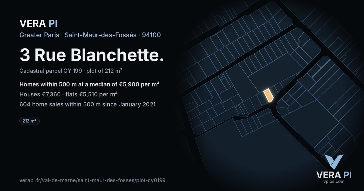 3 Rue Blanchette, Saint-Maur-des-Fossés at night – the plot lit, the parcels around coloured by the prices near them