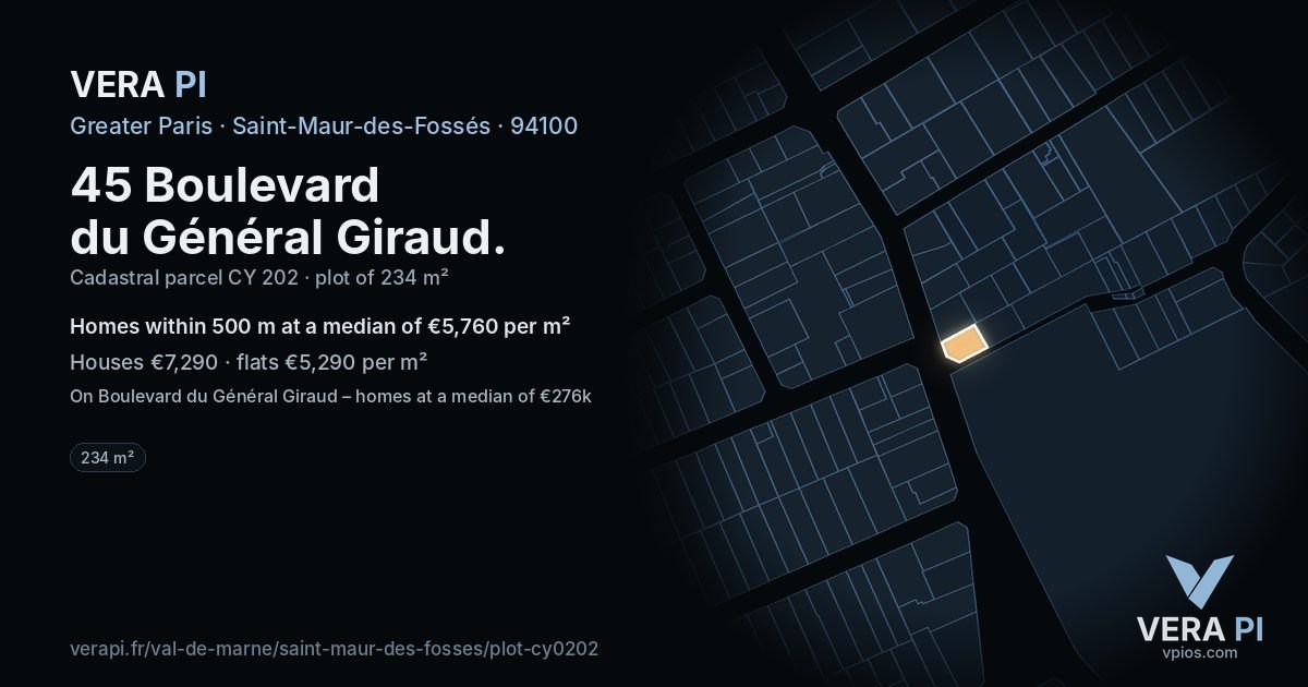 45 Boulevard du Général Giraud, Saint-Maur-des-Fossés at night – the plot lit, the parcels around coloured by the prices near them
