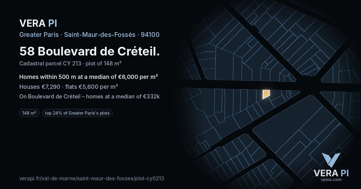 58 Boulevard de Créteil, Saint-Maur-des-Fossés at night – the plot lit, the parcels around coloured by the prices near them