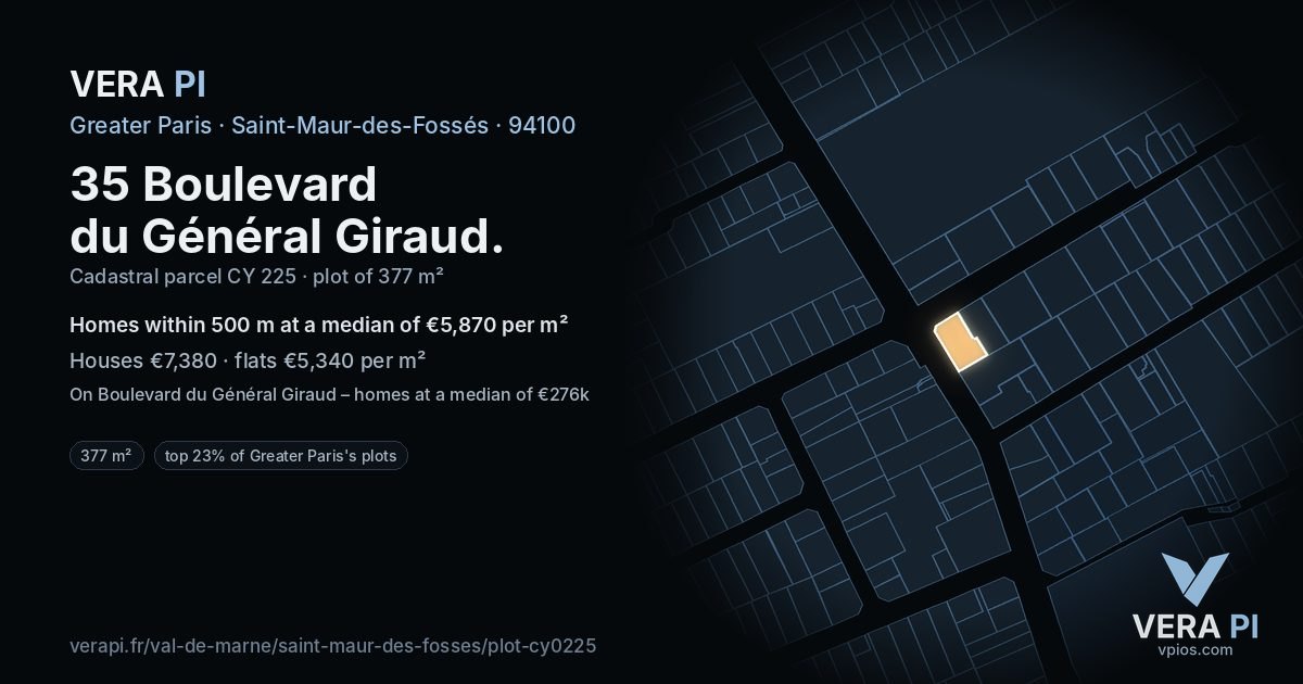 35 Boulevard du Général Giraud, Saint-Maur-des-Fossés at night – the plot lit, the parcels around coloured by the prices near them