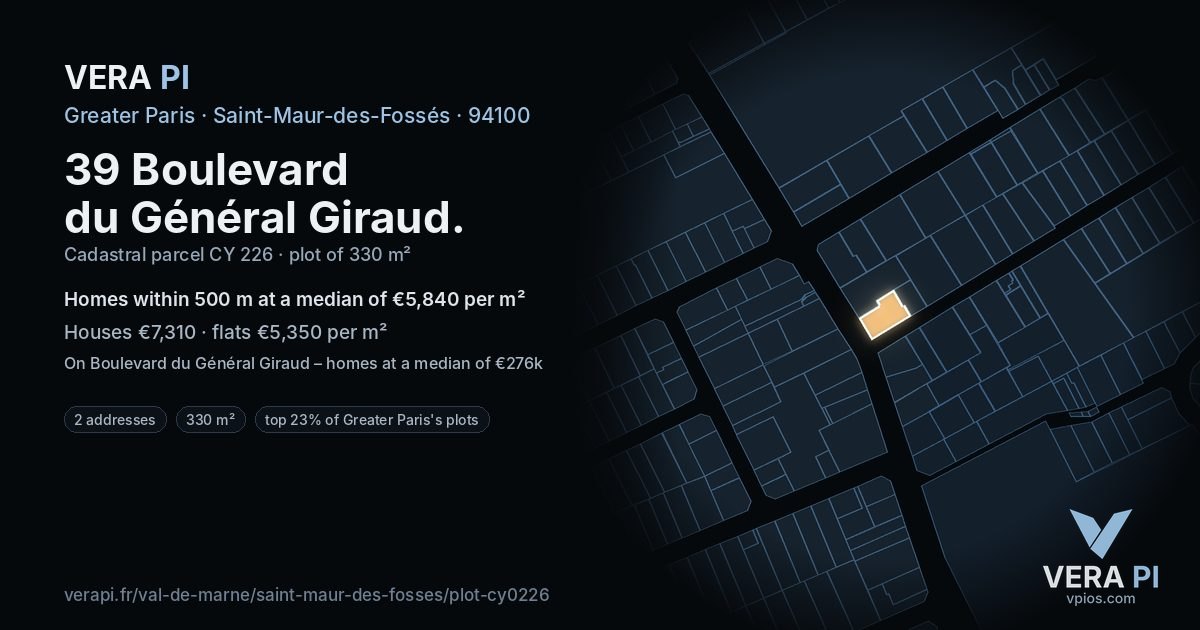 39 Boulevard du Général Giraud, Saint-Maur-des-Fossés at night – the plot lit, the parcels around coloured by the prices near them