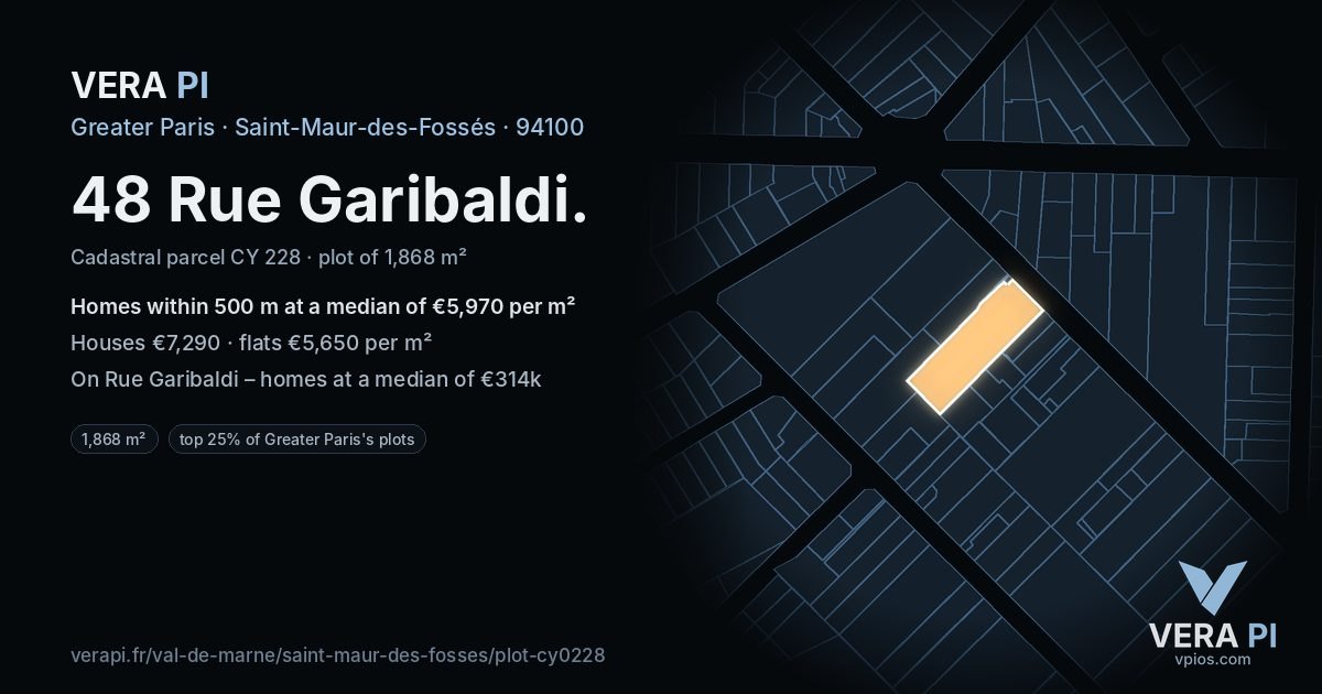 48 Rue Garibaldi, Saint-Maur-des-Fossés at night – the plot lit, the parcels around coloured by the prices near them