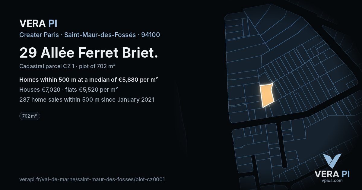 29 Allée Ferret Briet, Saint-Maur-des-Fossés at night – the plot lit, the parcels around coloured by the prices near them