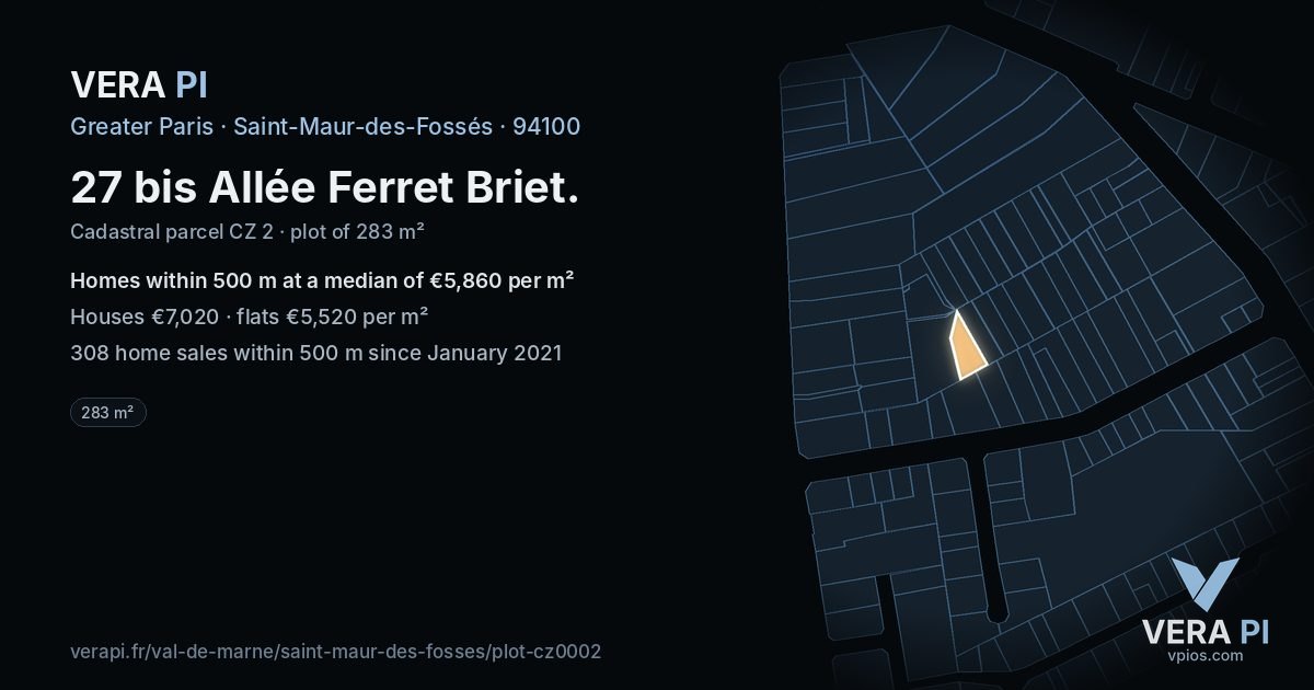 27 bis Allée Ferret Briet, Saint-Maur-des-Fossés at night – the plot lit, the parcels around coloured by the prices near them