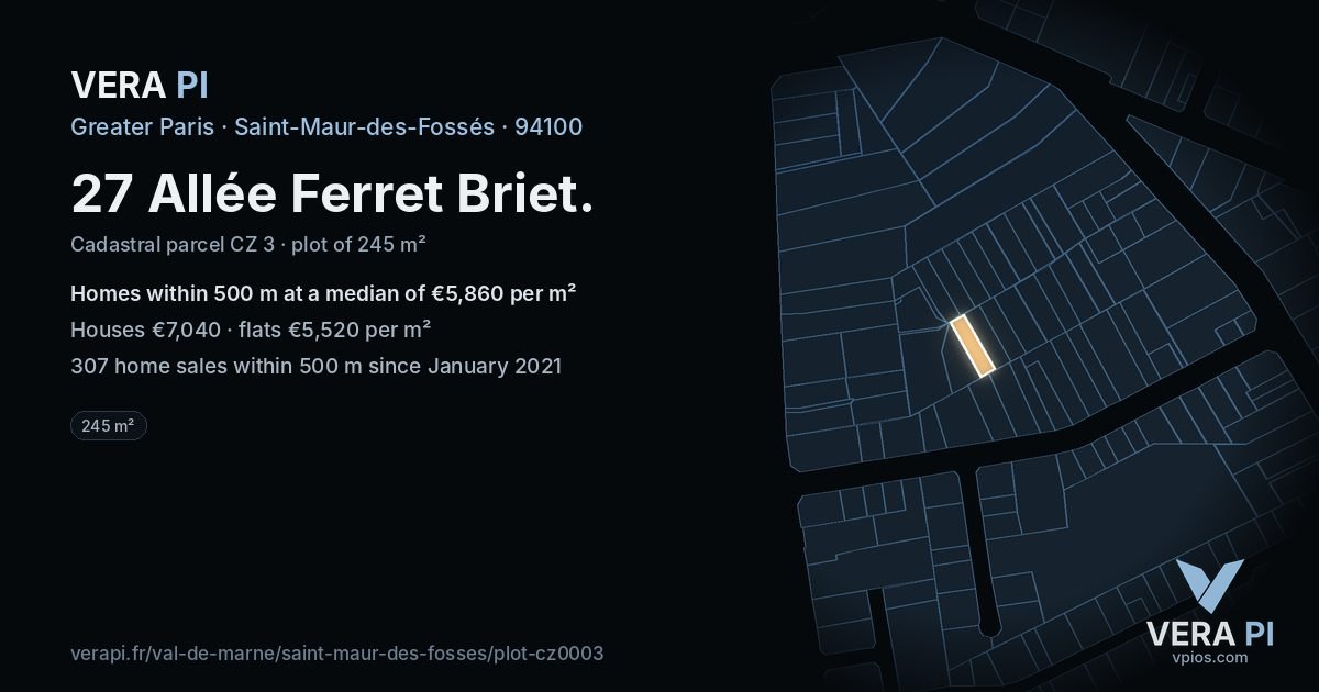 27 Allée Ferret Briet, Saint-Maur-des-Fossés at night – the plot lit, the parcels around coloured by the prices near them