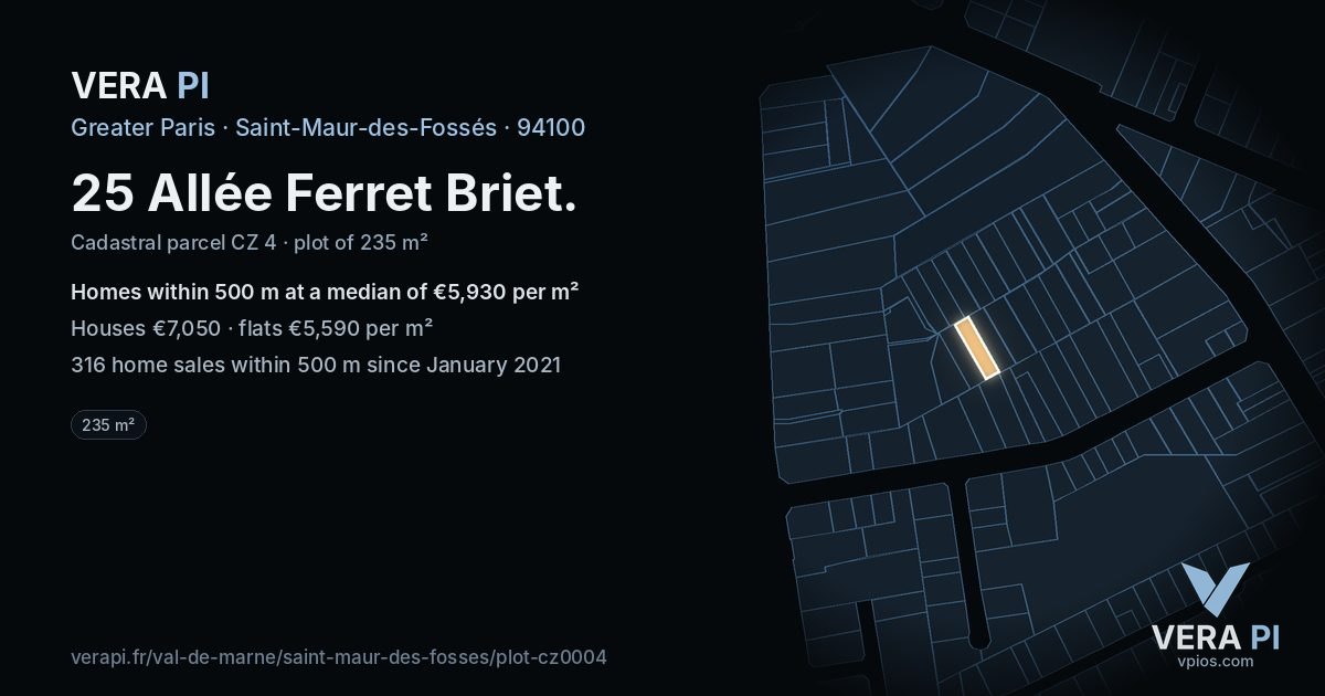 25 Allée Ferret Briet, Saint-Maur-des-Fossés at night – the plot lit, the parcels around coloured by the prices near them