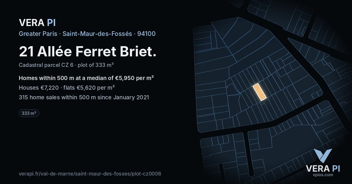 21 Allée Ferret Briet, Saint-Maur-des-Fossés at night – the plot lit, the parcels around coloured by the prices near them