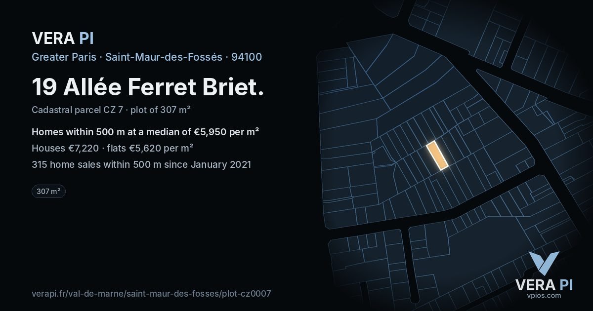 19 Allée Ferret Briet, Saint-Maur-des-Fossés at night – the plot lit, the parcels around coloured by the prices near them