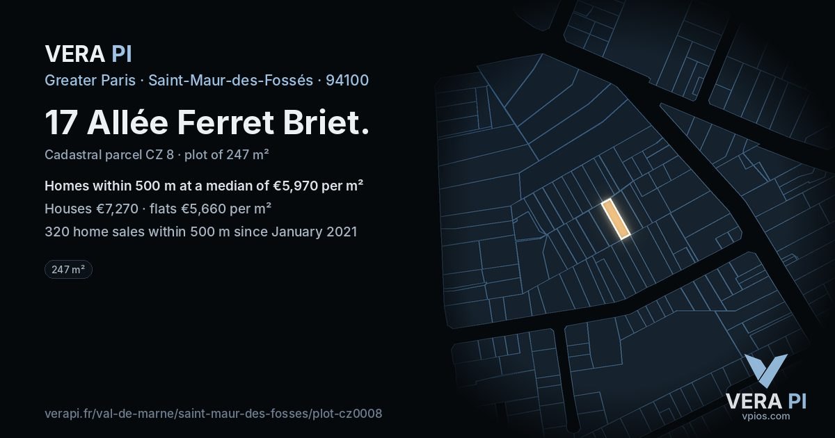 17 Allée Ferret Briet, Saint-Maur-des-Fossés at night – the plot lit, the parcels around coloured by the prices near them