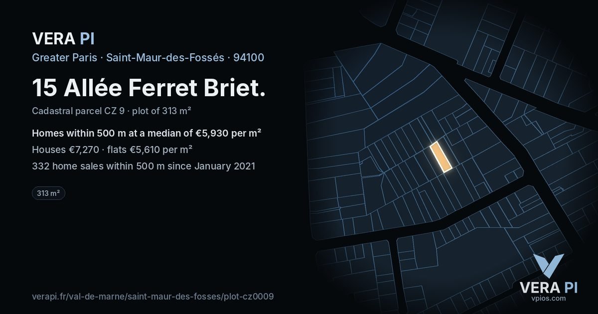 15 Allée Ferret Briet, Saint-Maur-des-Fossés at night – the plot lit, the parcels around coloured by the prices near them