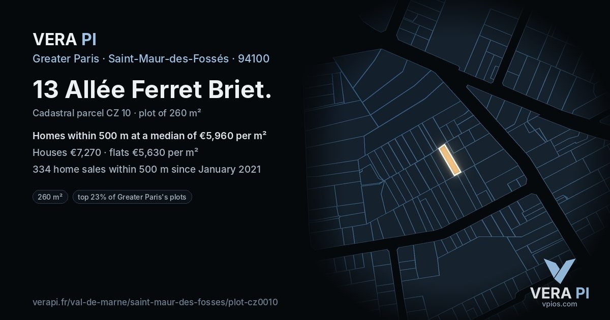 13 Allée Ferret Briet, Saint-Maur-des-Fossés at night – the plot lit, the parcels around coloured by the prices near them