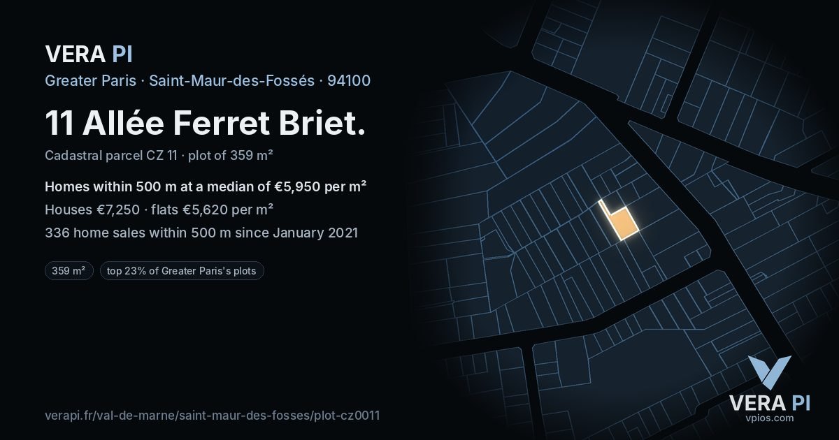 11 Allée Ferret Briet, Saint-Maur-des-Fossés at night – the plot lit, the parcels around coloured by the prices near them