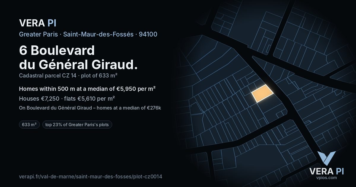 6 Boulevard du Général Giraud, Saint-Maur-des-Fossés at night – the plot lit, the parcels around coloured by the prices near them
