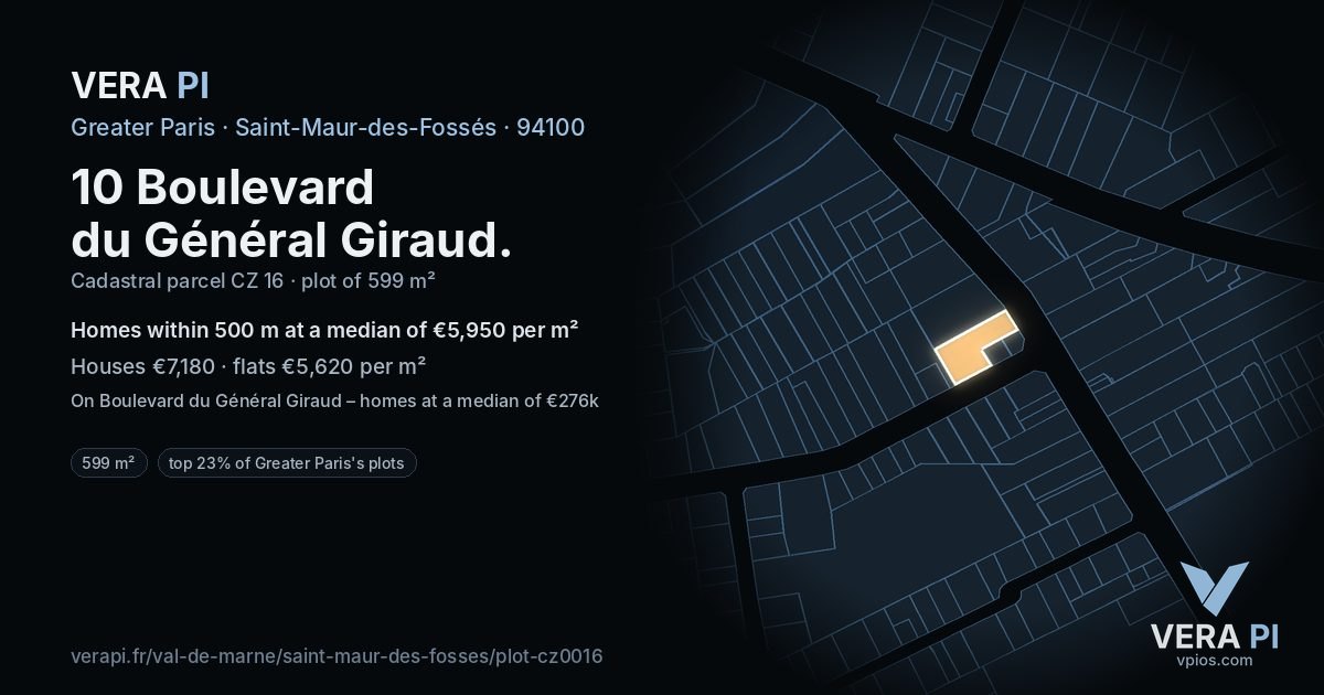 10 Boulevard du Général Giraud, Saint-Maur-des-Fossés at night – the plot lit, the parcels around coloured by the prices near them
