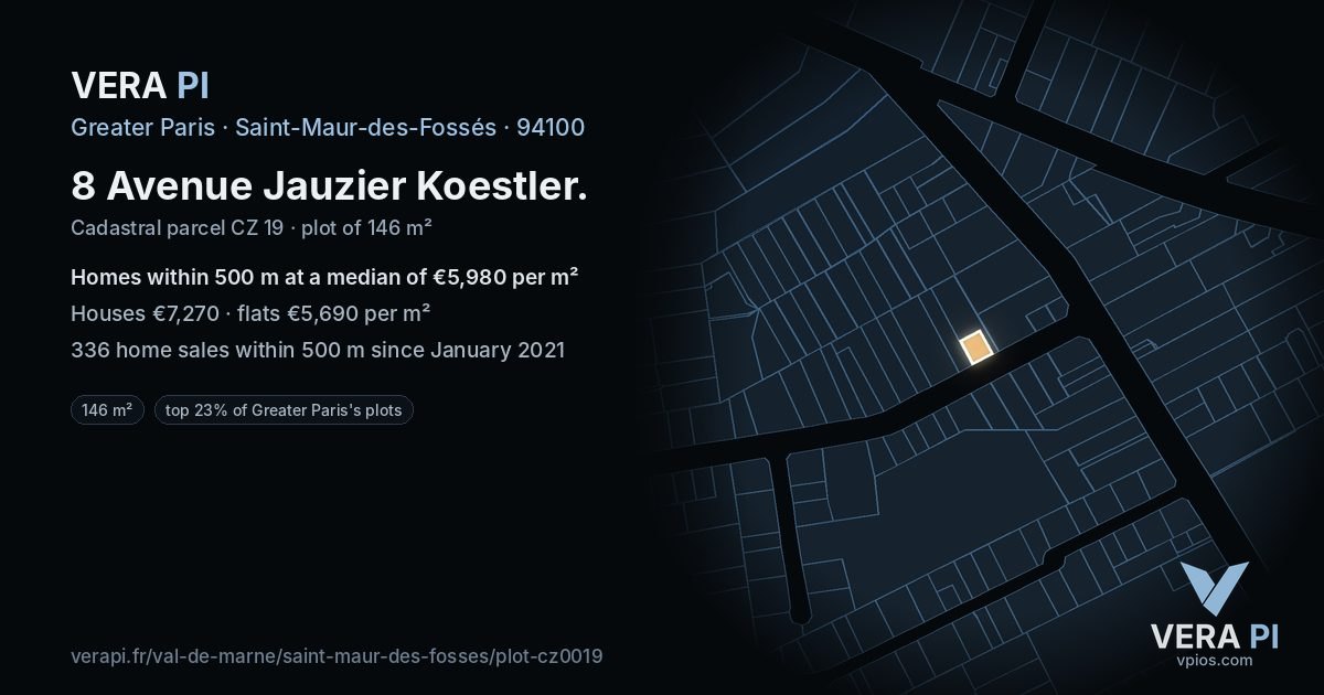 8 Avenue Jauzier Koestler, Saint-Maur-des-Fossés at night – the plot lit, the parcels around coloured by the prices near them