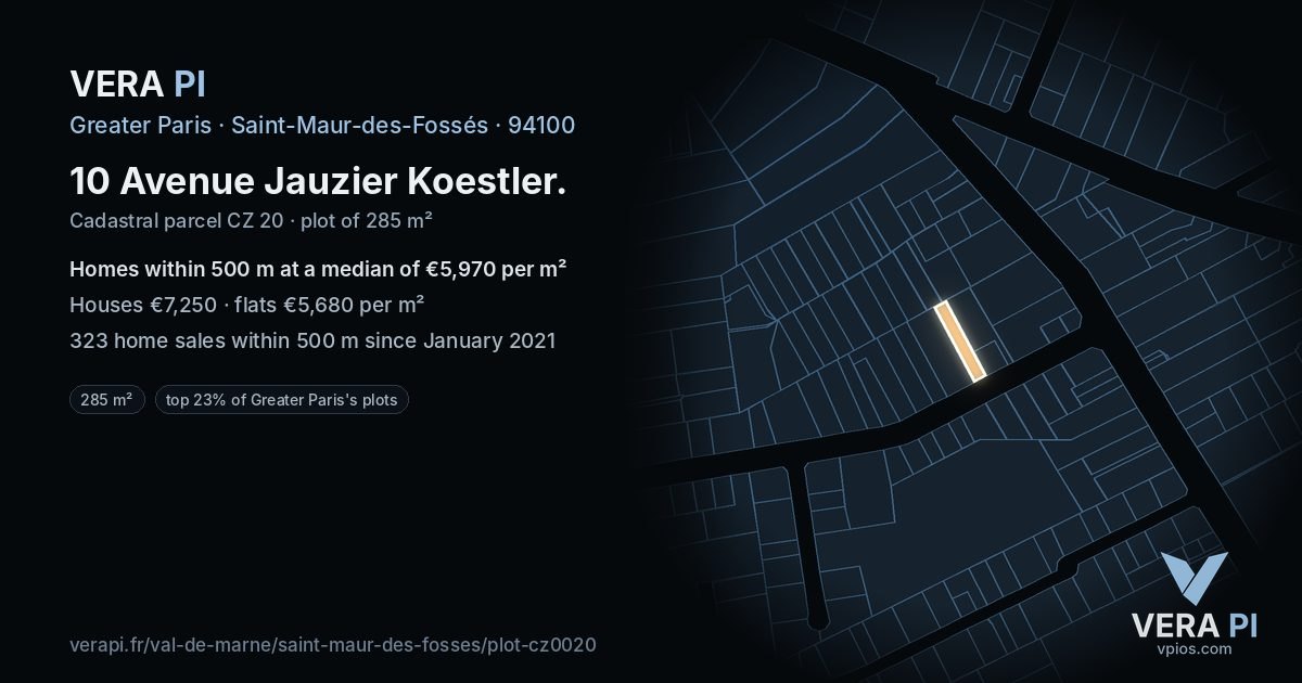 10 Avenue Jauzier Koestler, Saint-Maur-des-Fossés at night – the plot lit, the parcels around coloured by the prices near them